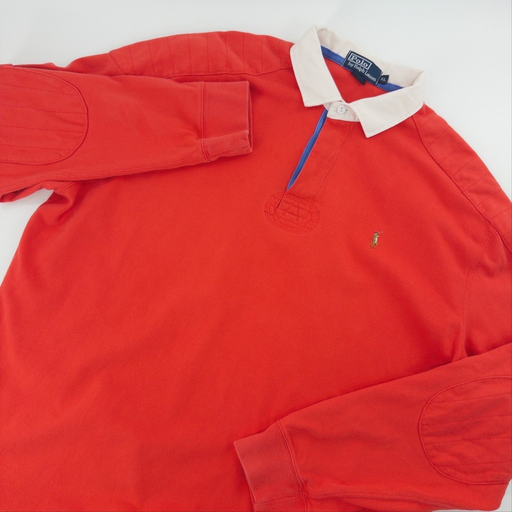 Polo Ralph Lauren Rugby Shirt Men XL Red Elbow Patches‎ Classic Streetwear
